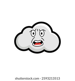 Cartoon illustration of an angry cloud with expressive eyes and mouth, perfect for weather-related designs or emotive graphics.
