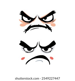 Cartoon illustration of an angry face with sharp eyebrows and intense expression, perfect for t-shirts and digital use.