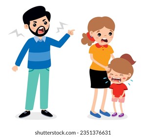 Cartoon Illustration Of Angry Family Quarreling
