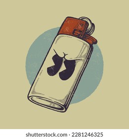 Cartoon illustration of angry gas lighter mascot with retro style