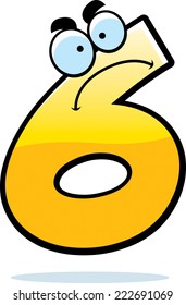 A cartoon illustration of an angry looking number six.