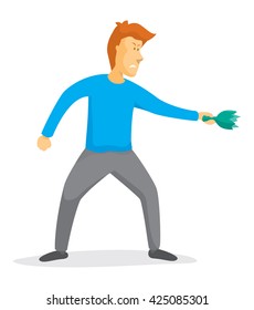 Cartoon illustration of angry menacing man with broken bottle