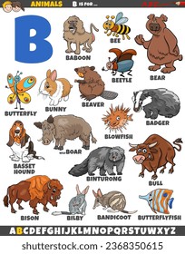Cartoon illustration of animal characters set for letter B svg