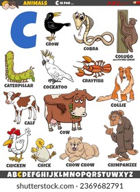Cartoon illustration of animal characters set for letter C