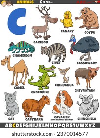 Cartoon illustration of animal characters set for letter C