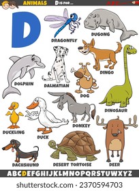 Cartoon illustration of animal characters set for letter D