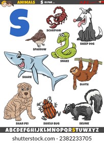 Cartoon illustration of animal characters set for letter S