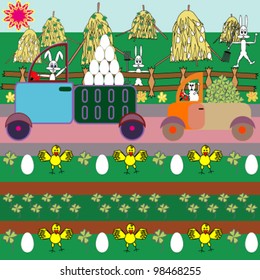 Cartoon illustration with animal farmers working the field