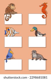 Cartoon illustration of animals with blank cards or banners design set