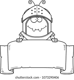 A cartoon illustration of an ant knight with a banner.