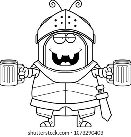 A cartoon illustration of an ant knight looking drunk.