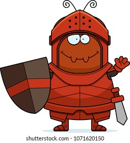 A cartoon illustration of an ant knight waving.