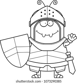 A cartoon illustration of an ant knight waving.