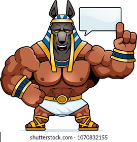 A cartoon illustration of Anubis talking.