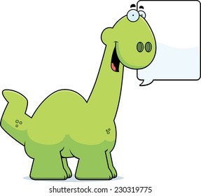 A cartoon illustration of a Apatosaurus dinosaur talking.