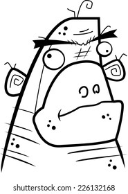 A cartoon illustration of an ape face and head.