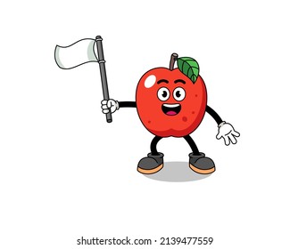 Cartoon Illustration of apple holding a white flag , character design