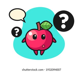 Ilustración de caricatura de manzana con signo de interrogación
