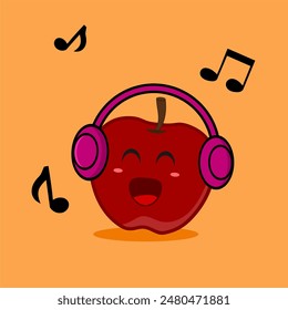 Cartoon illustration of an apple
 wearing a headset