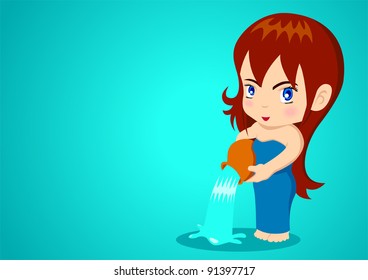 Cartoon illustration of Aquarius girl