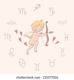 Cartoon illustration of the archer (Sagittarius). Part of the set with horoscope zodiac signs. EPS 10. No transparency. No gradients.