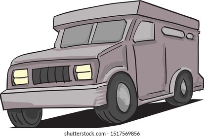 Cartoon illustration of an armored truck