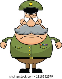 Cartoon illustration of an army general with a grumpy expression. 