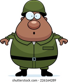 A cartoon illustration of an army soldier looking surprised.