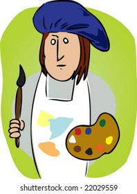 Cartoon Illustration Of An Artist Wearing A Smock