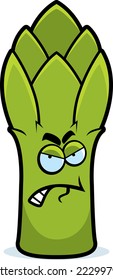 A cartoon illustration of an asparagus with an angry expression.