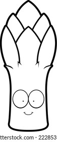 A cartoon illustration of an asparagus spear smiling.
