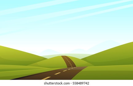 Cartoon illustration of the asphalt road over the hills.