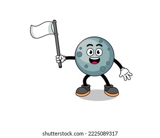 Cartoon Illustration of asteroid holding a white flag , character design