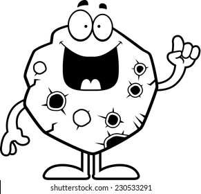 A cartoon illustration of an asteroid with an idea.