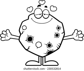 A cartoon illustration of an asteroid ready to give a hug.