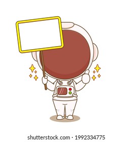 Cartoon Illustration of Astronaut Holding Empty Board