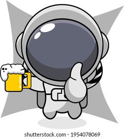 cartoon illustration of astronaut mascot character drinking beer