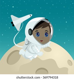 Cartoon illustration of an astronaut on the moon surface