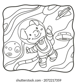 cartoon illustration astronaut pig book or page for kids black and white