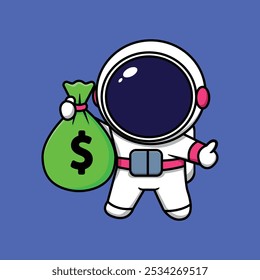 cartoon illustration of Astronaut with Sack of Money