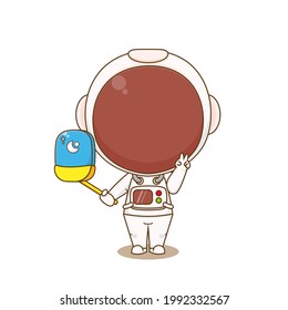 Cartoon Illustration of Astronaut Taking Selfie