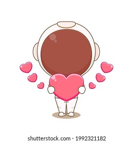 Cartoon Illustration Of Astronoaut Holding Heart