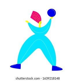 Cartoon illustration of athlete holds ball in raised hands