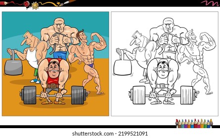 Cartoon illustration of athletes characters group coloring page