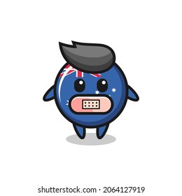 Cartoon Illustration of australia flag badge with tape on mouth , cute style design for t shirt, sticker, logo element