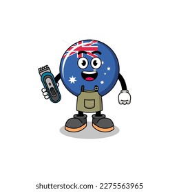 Cartoon Illustration of australia flag as a barber man , character design