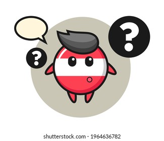 Cartoon illustration of austria flag badge with the question mark, cute style design for t shirt, sticker, logo element