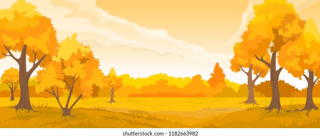 Cartoon illustration of the autumn rural landscape