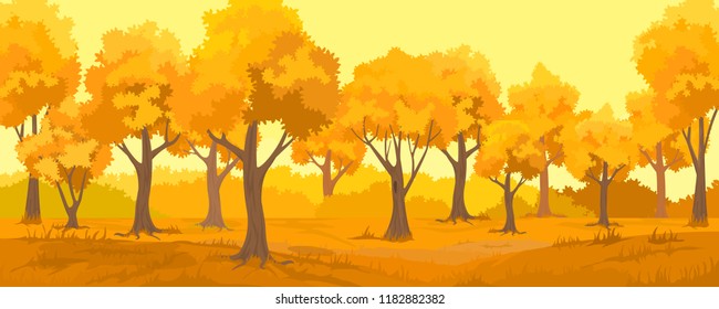 Cartoon illustration of the autumn rural landscape