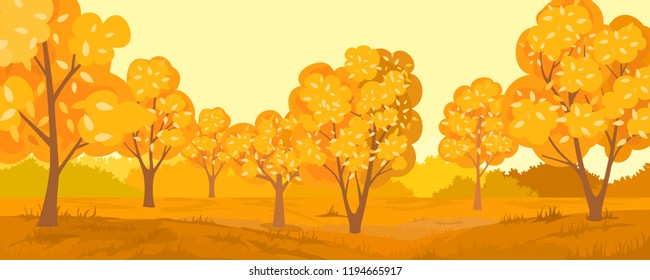 Cartoon illustration of the autumn rural landscape